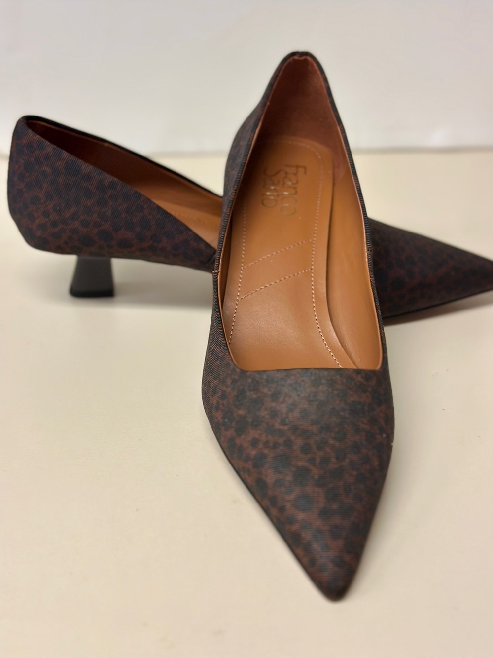 Franco Sarto Brown Leopard-Print Pointed Toe Kitten Heels